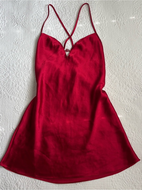 La SENZA Dresses & Skirts - Vintage 90s La Senza Red Satin Swirl Detail Slip Mini Dress